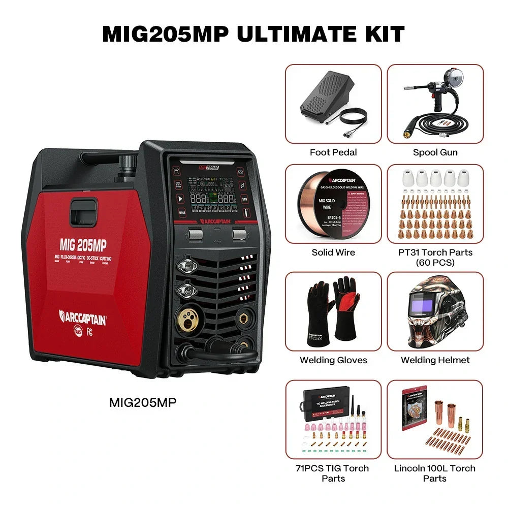 Arccaptain MIG205MP All-in-One Pulse MIG Welder and Cutter Combo