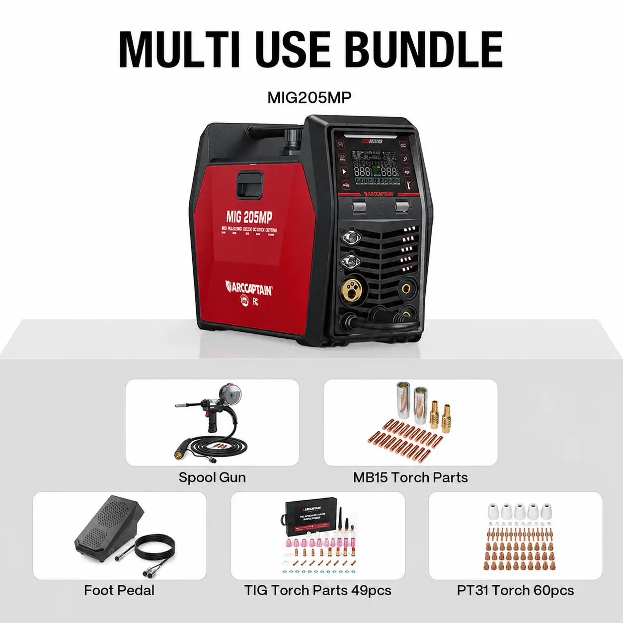 Arccaptain MIG205MP All-in-One Pulse MIG Welder and Cutter Combo