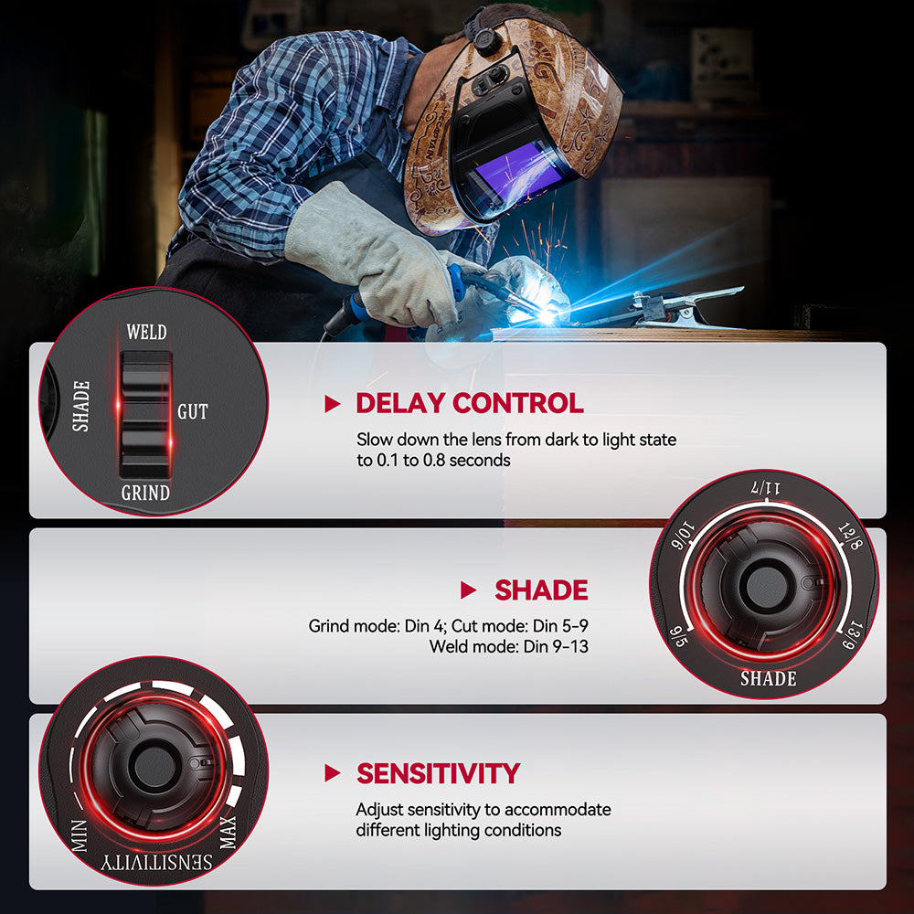 EXSpace X200 Auto Dim Welding Hood Wood Etched
