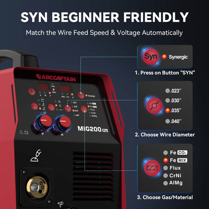 Arccaptain MIG200 Fit Affordable Multifunctional MIG Welder For Beginners