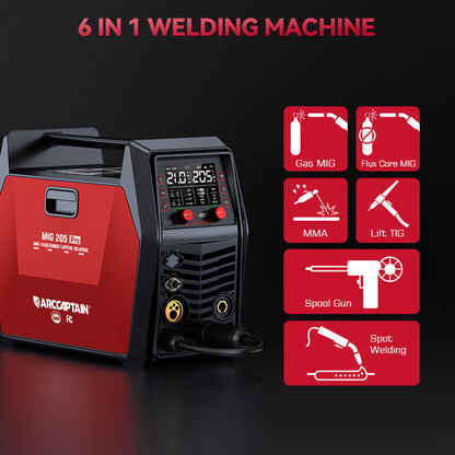 Arccaptain MIG205 Pro Gas MIG Welder Stainless Steel Multi Process Machine