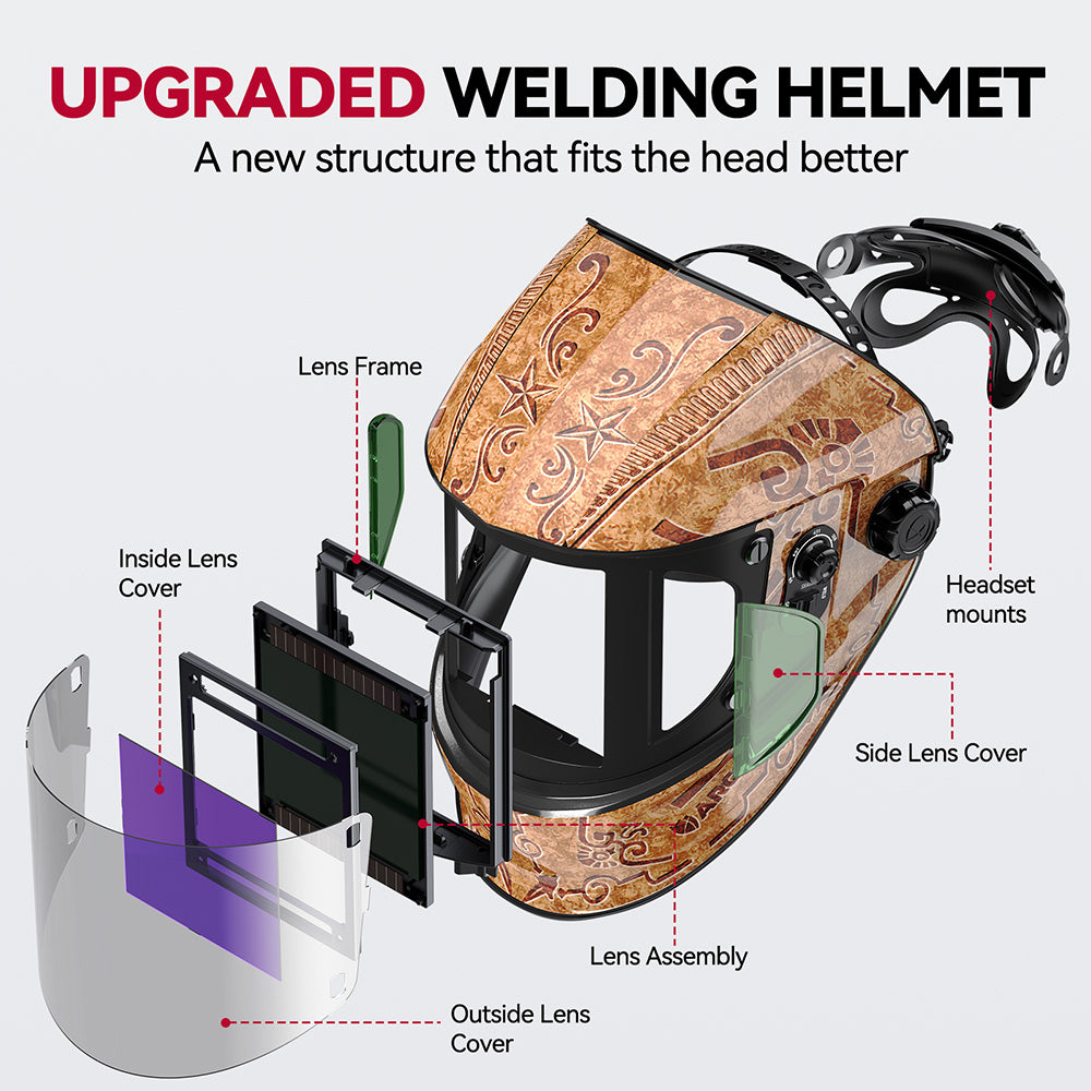 EXSpace X300 Welding Helmets with Auto Darkening Wood Etched