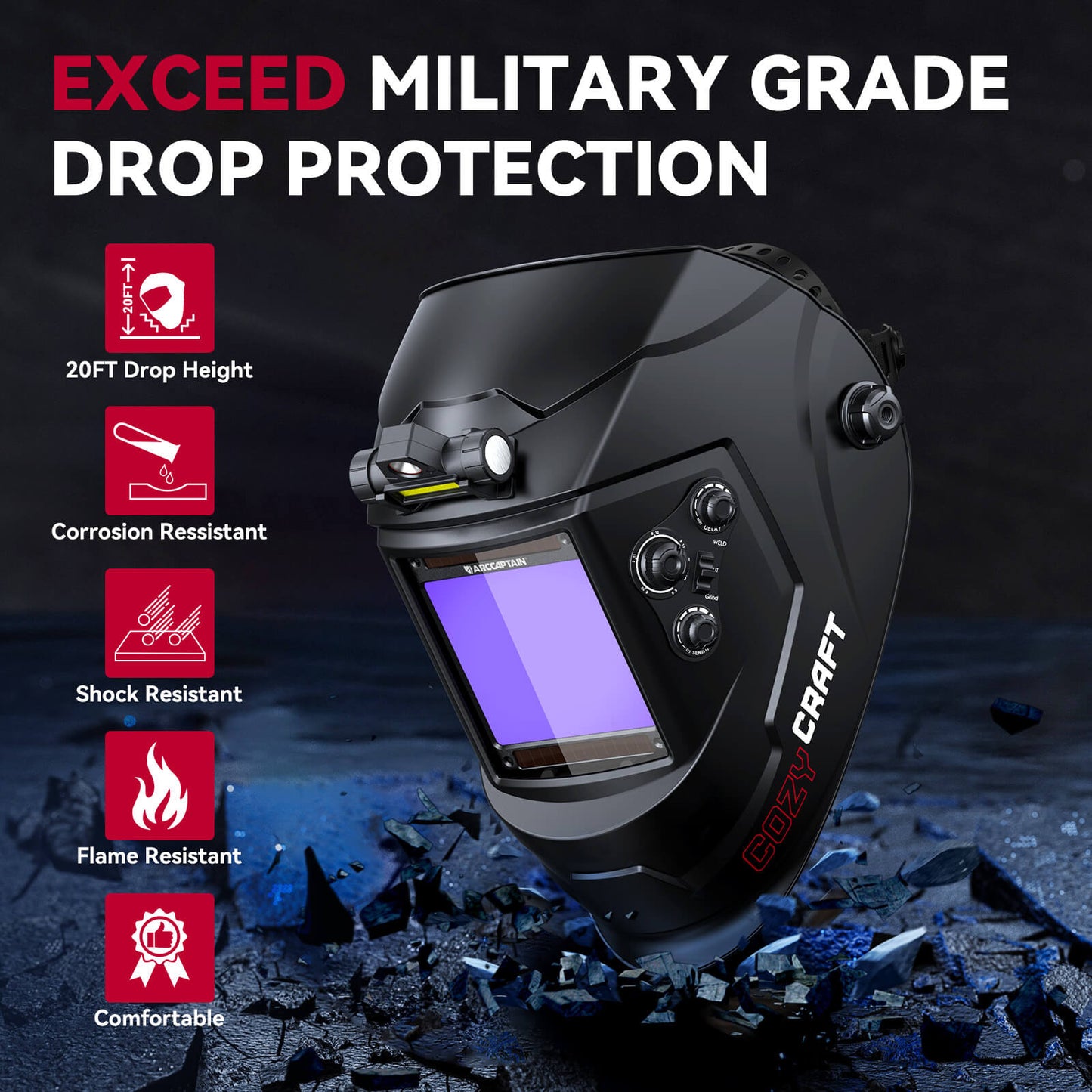 CozyCraft X200 Auto Dark True Color Welding Helmet with LED Light