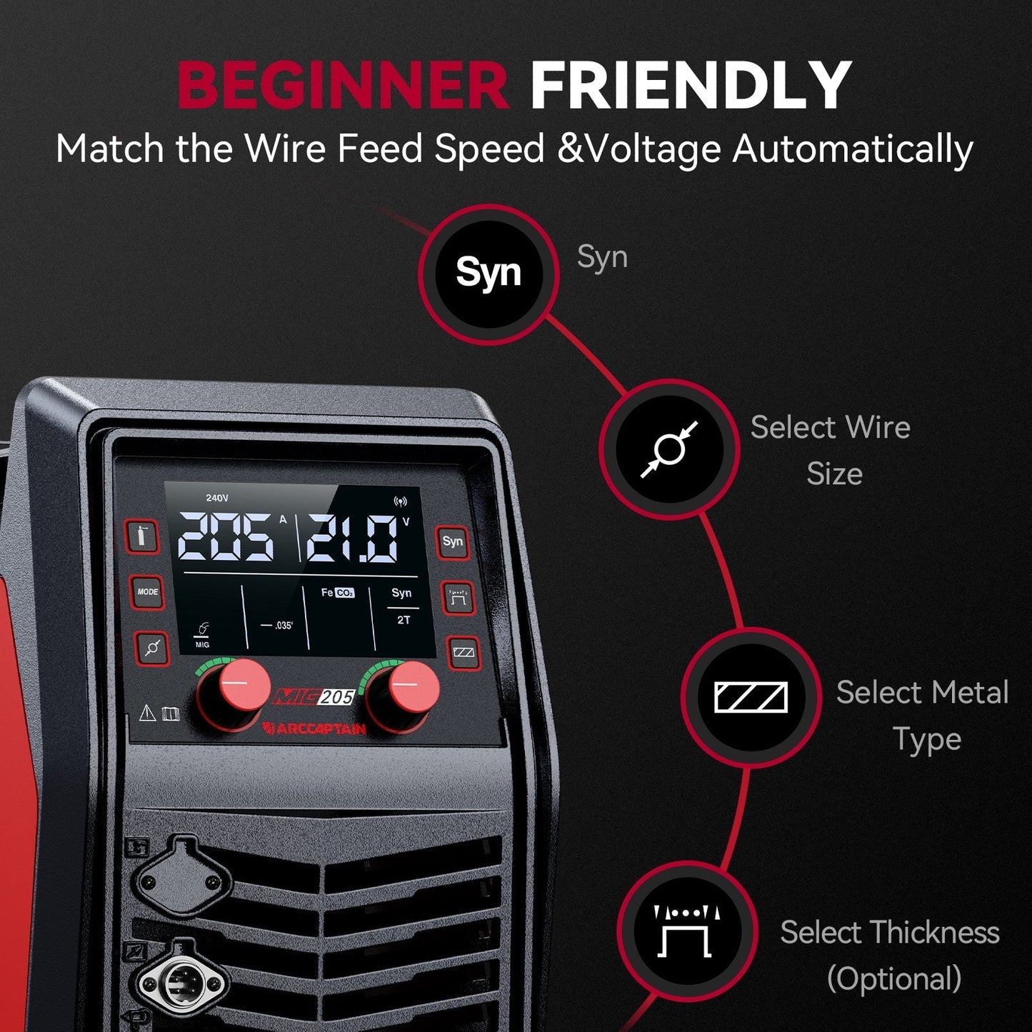 Arccaptain MIG205 Pro Gas MIG Welder Stainless Steel Multi Process Machine