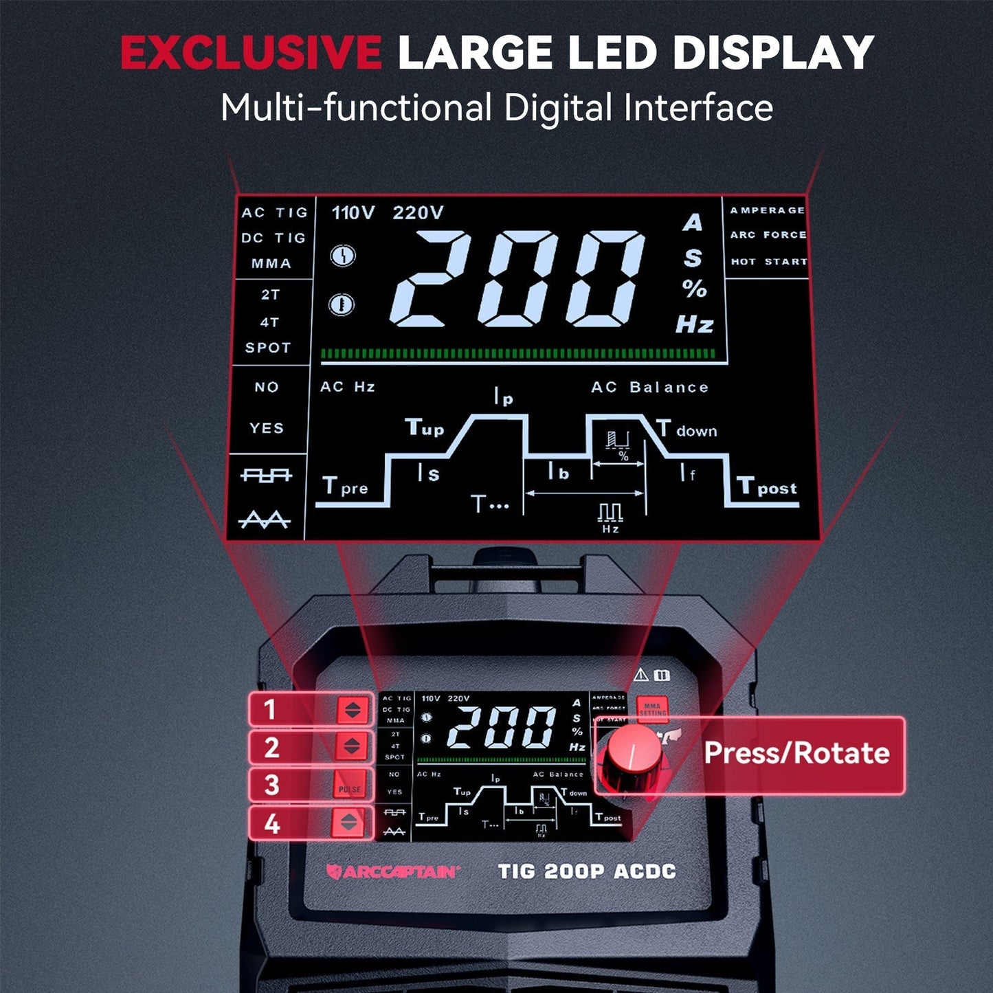 Arccaptain TIG200P AC DC Multi Process Pulse TIG Aluminum Welder