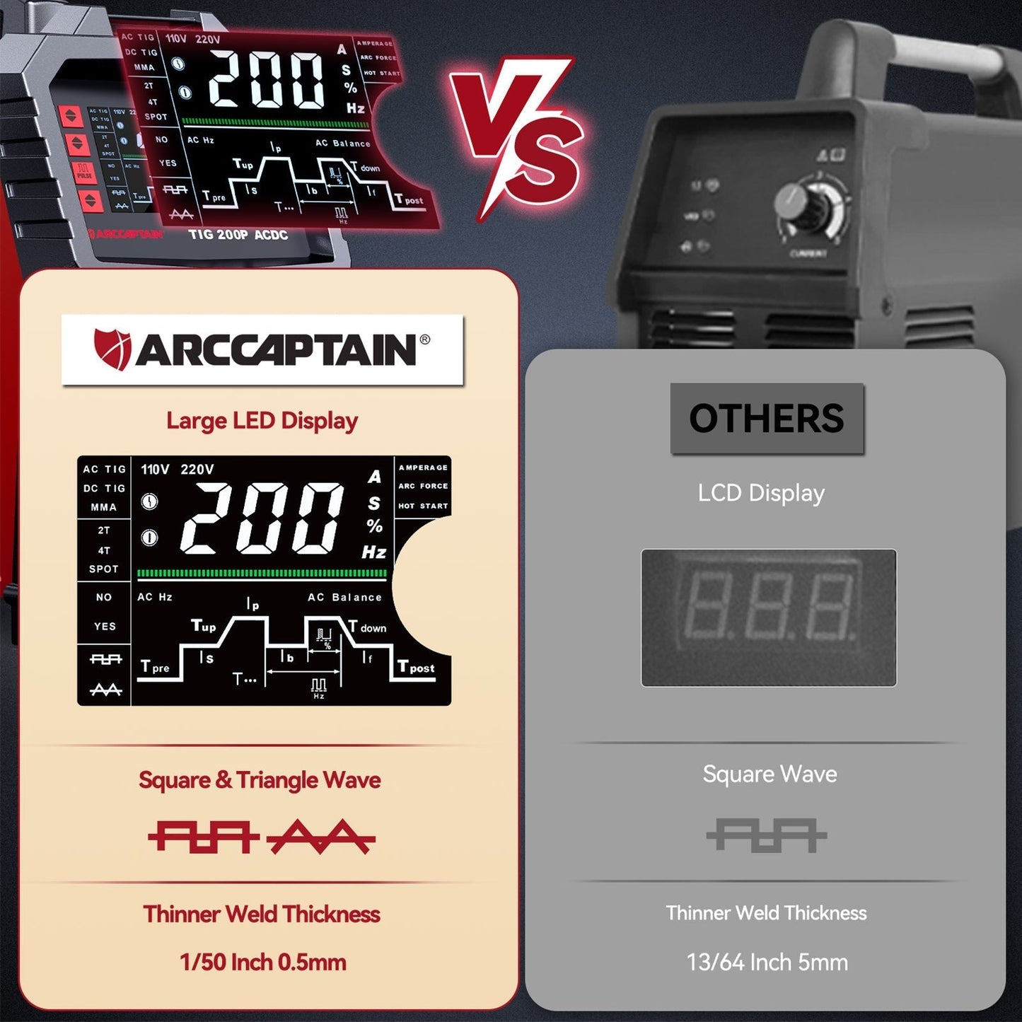 Arccaptain TIG200P AC DC Multi Process Pulse TIG Aluminum Welder