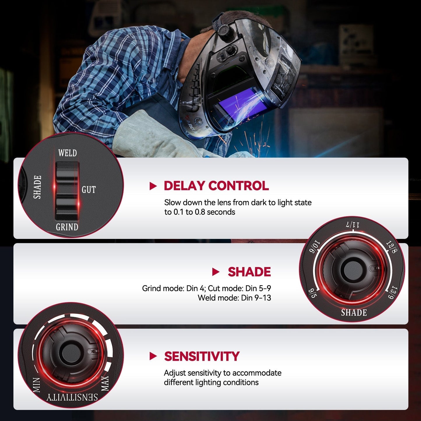 EXSpace X300 Auto Darkening Welding Protective Hood Rivet